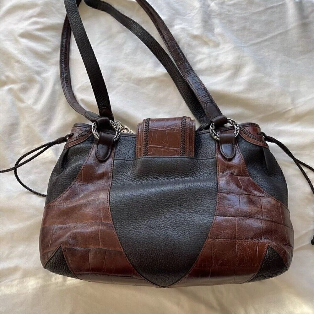 BRIGHTON EMMA Tiny Woven Brown/Black Leather Print D330285 Western Vintage Bag - Picture 12 of 15